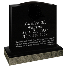 Black headstone with curve top and name Louise M. Peyton